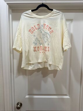 Cut & Paste Ivory Cream Hold Your Horses Western Graphic Tee T-Shirt Size 2XL